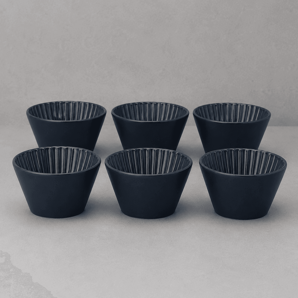 Ribbed Ceramic Bowl Set – Navy Blue (6 Pieces)