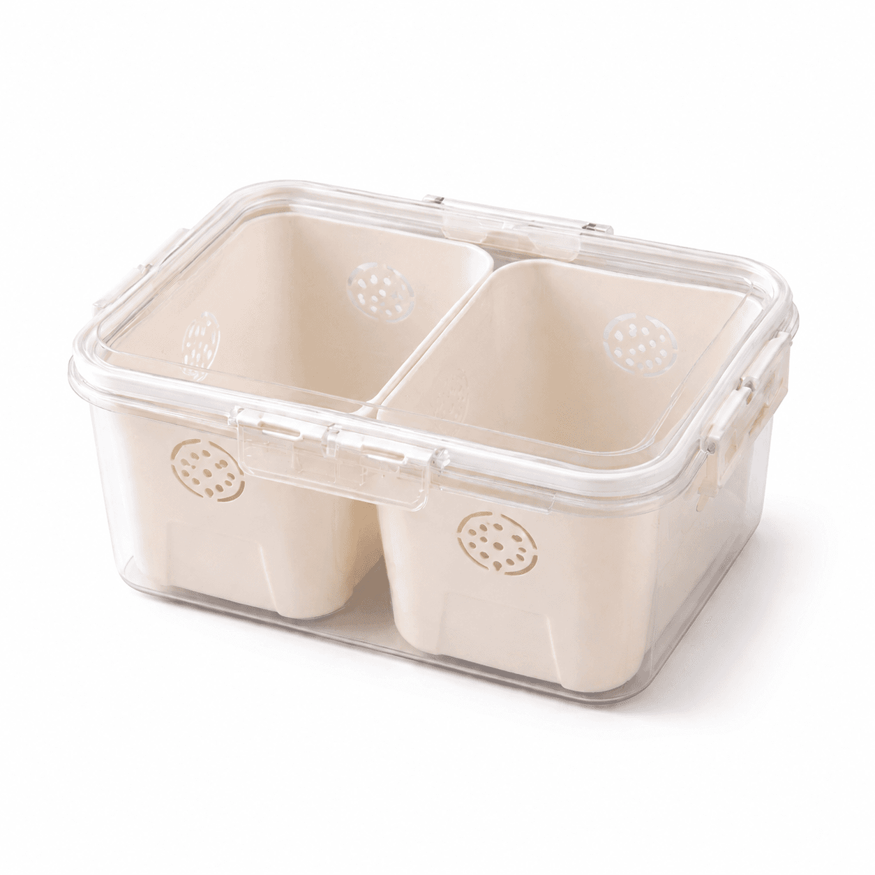 Clear 2-Compartment Food Storage Container with Drain Tray 2