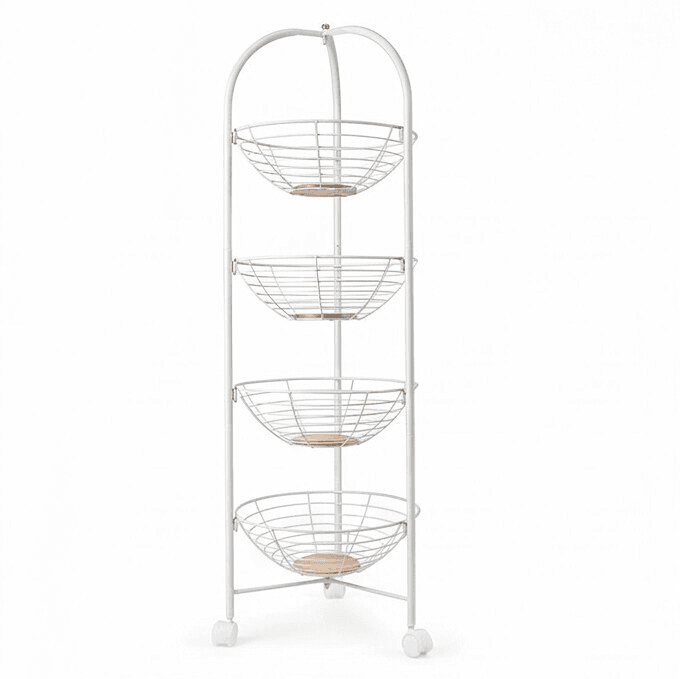 Metal Storage Cart with Four Tiers and Wheels - White 2