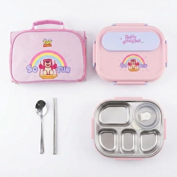 Cute Cartoon Lunch Box Set  - Multi-Compartment Food Container - Pink 2
