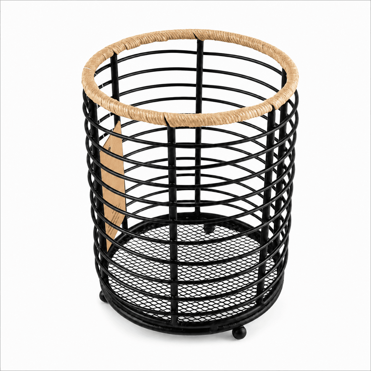 Cylindrical Metal Cutlery Holder with Rope Rim Black 2