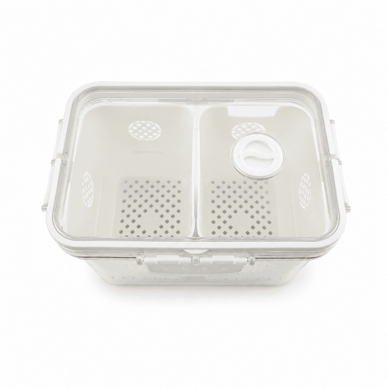 Clear 2-Compartment Food Storage Container with Foldable Carry Handle and Drain Tray 2