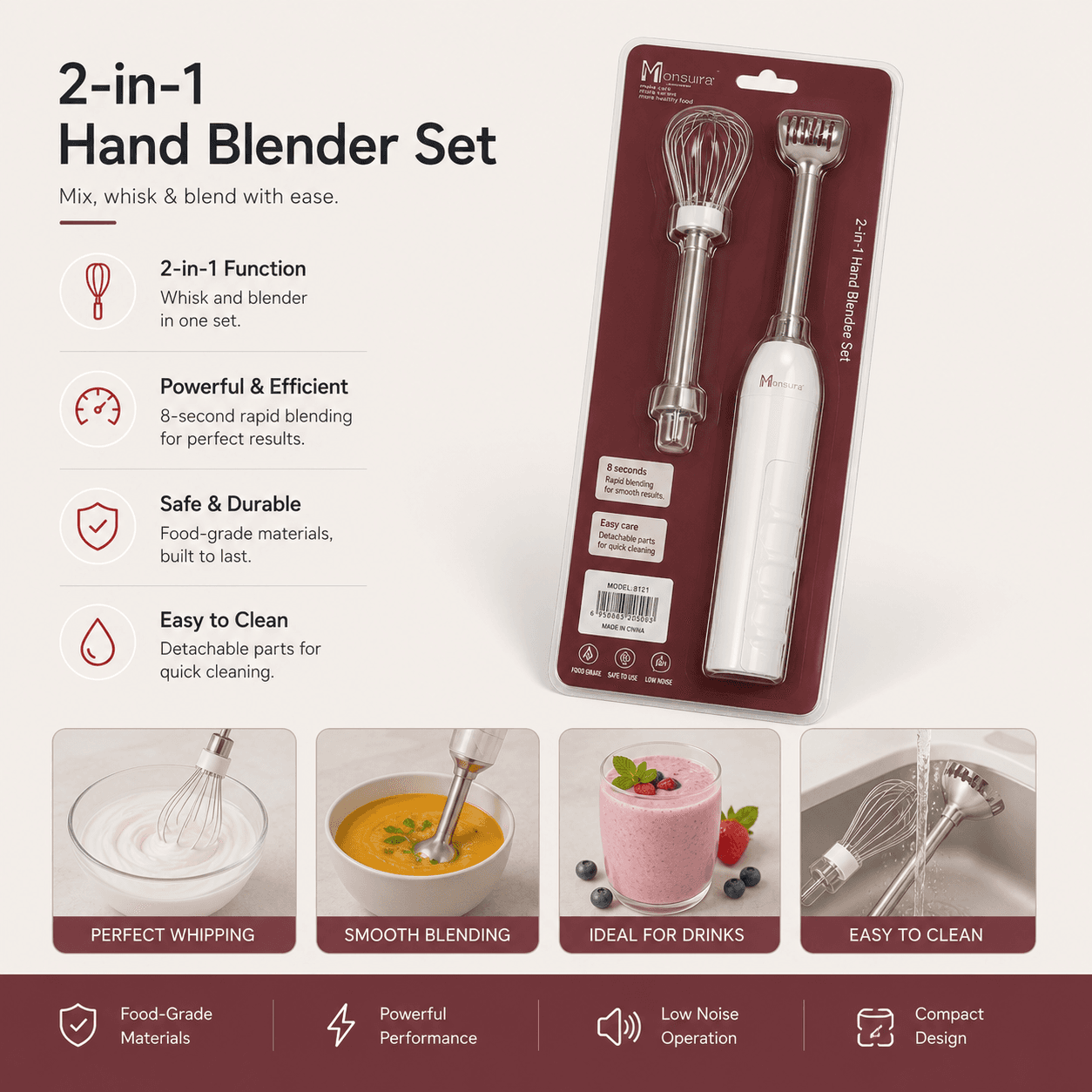 Mini Electric Hand Mixer with Whisk and Stirrer Attachments 8