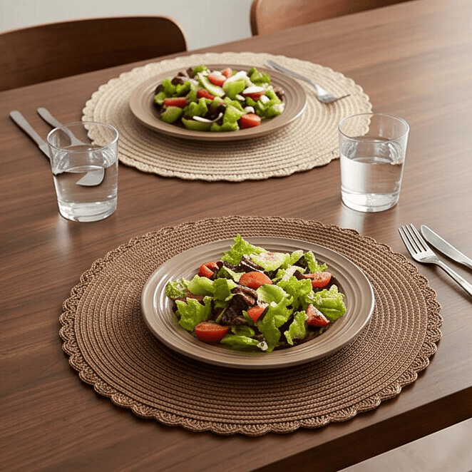 Round Woven Paper Placemat - 38 cm - Set of 2 - Beige 6