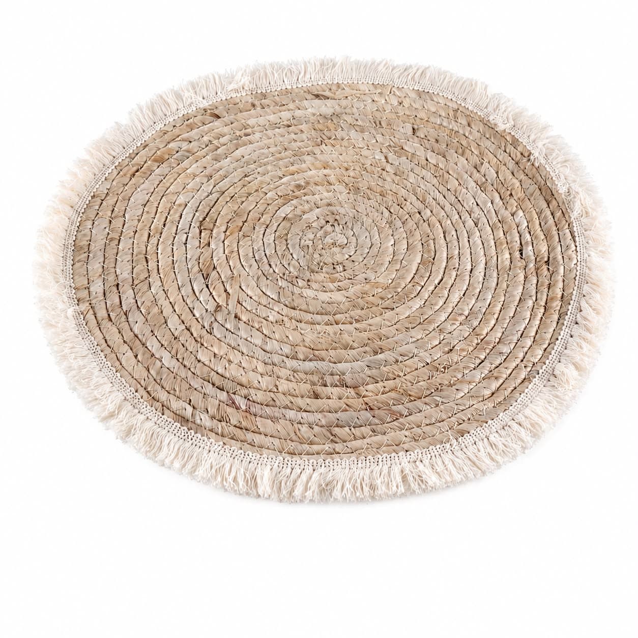 Round Natural Wicker Placemat with Fringe Edges and Spiral Design to Protect the Table – Size 38 cm

 2