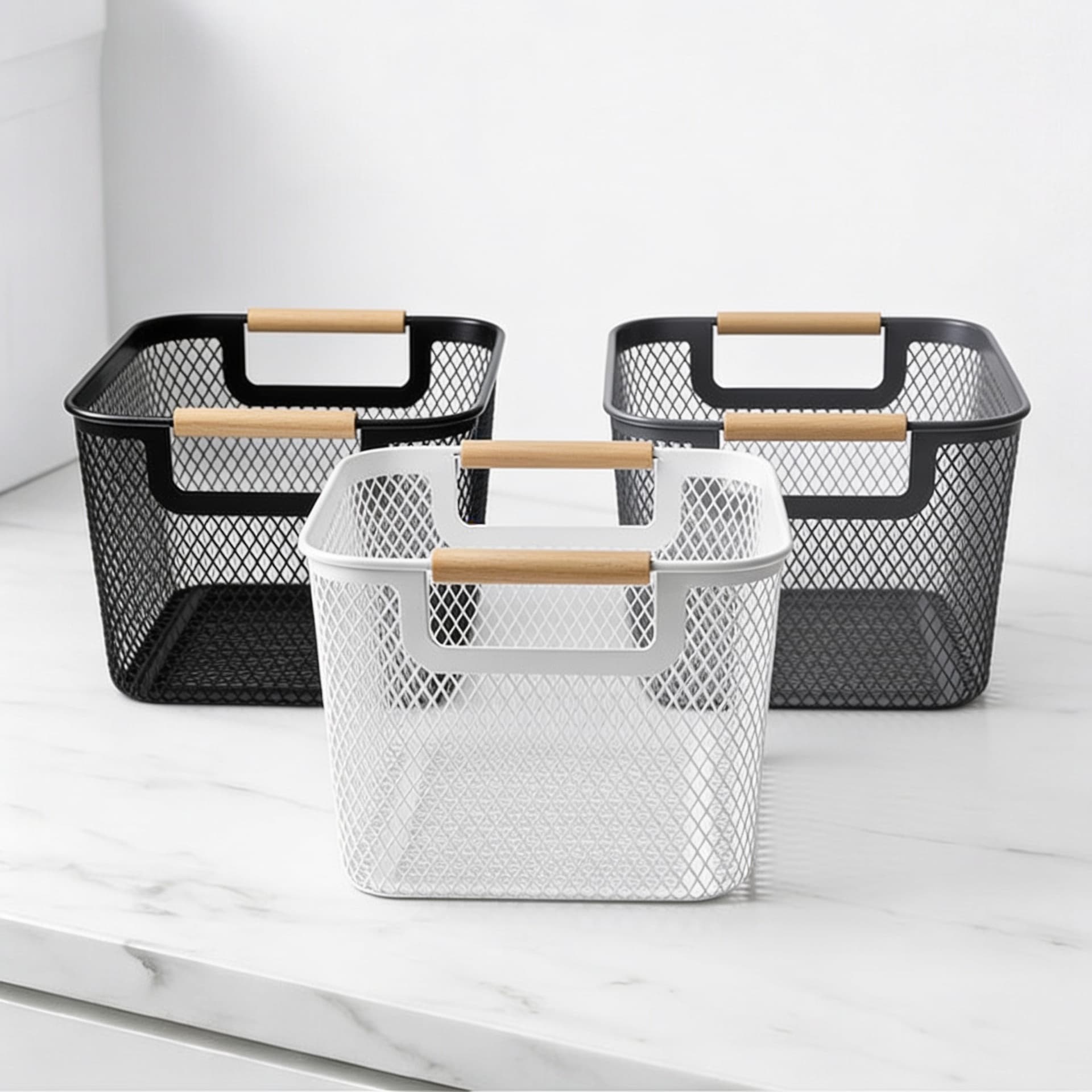 Plastic Storage Basket with Wooden Handle - Black 3