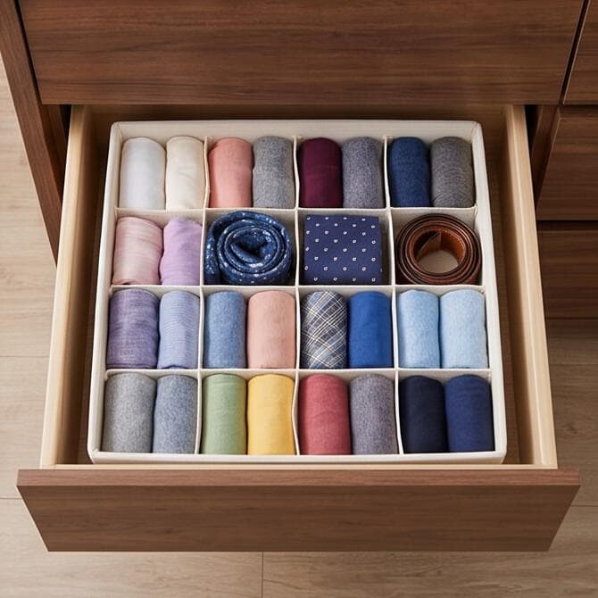 Fabric Drawer Organizer with multiple compartments, perfect for organizing socks, underwear, and accessories 8