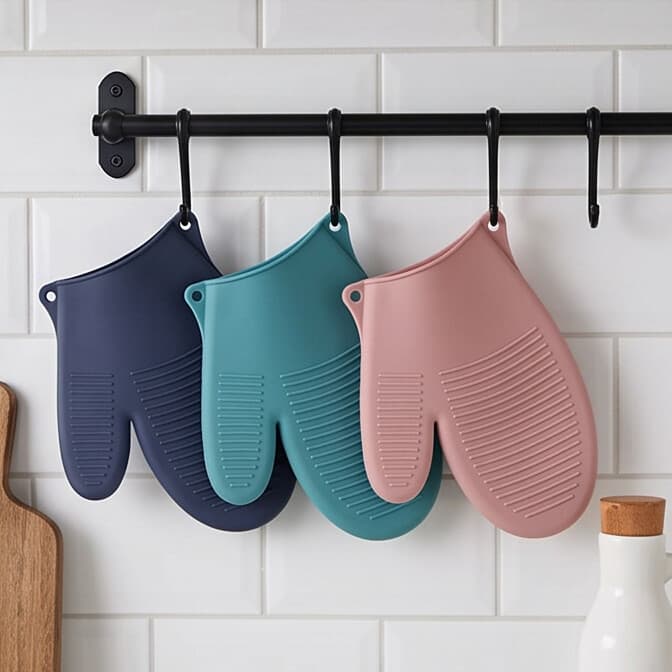 Short Two-Finger Silicone Oven Glove, Heat Resistant, 21×17 cm