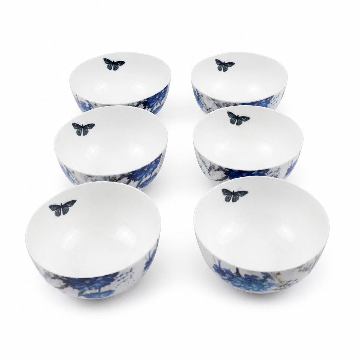White Ceramic Bowl with Blue Flowers and Butterfly - 750 ml 4