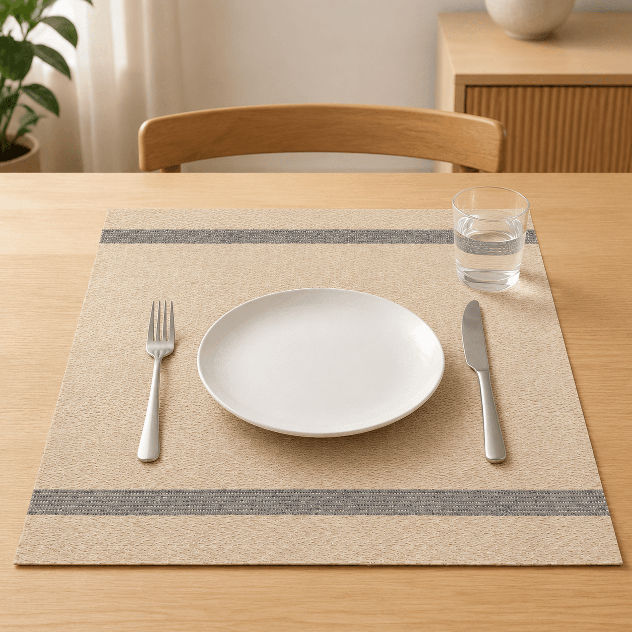 Round Woven Paper Placemat - 38 cm - Set of 2 - Beige 1