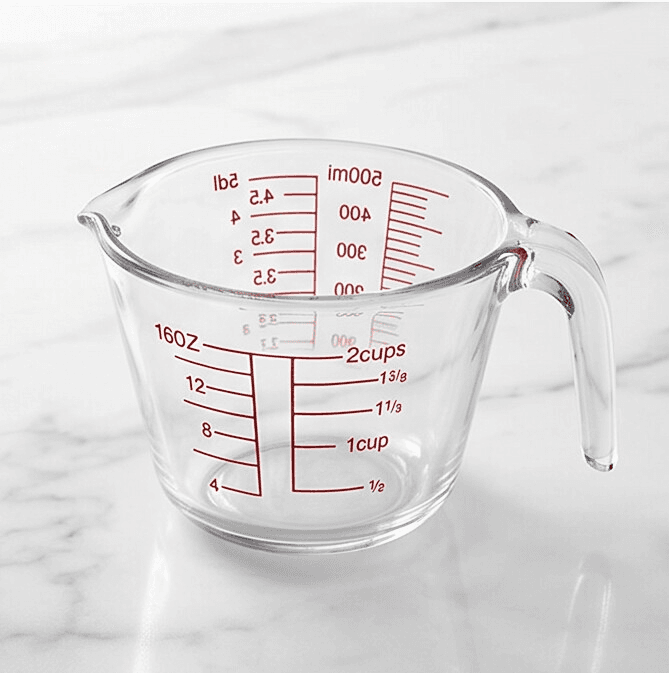 500ml measuring cup with markings, ideal for accurate liquid measuring.