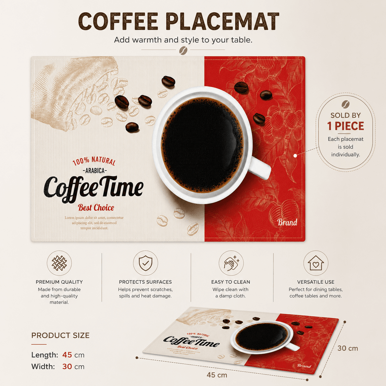Mesh Insulating Placemat with Coffee Cup Print to Protect the Table – Size 30×45 cm


 6