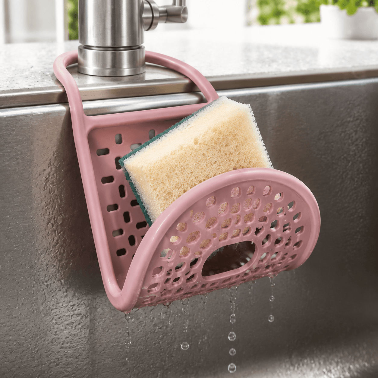 Flexible Perforated Sponge Holder for Kitchen Sink - Pink