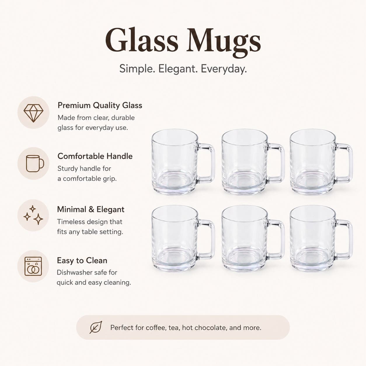 Classic Glass Mug 6pcs Set