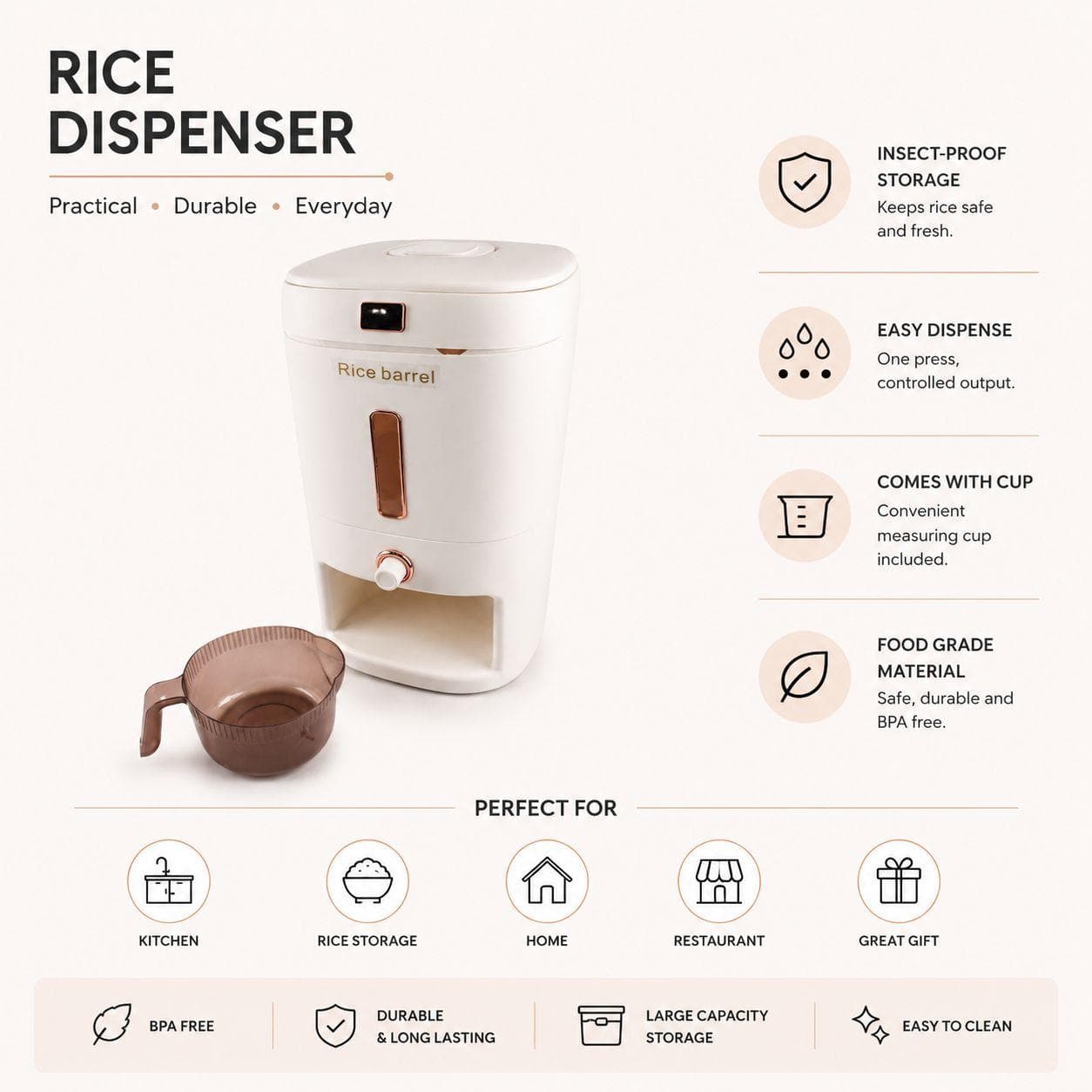 Airtight Rice Storage Container with Bottom Dispensing System 8
