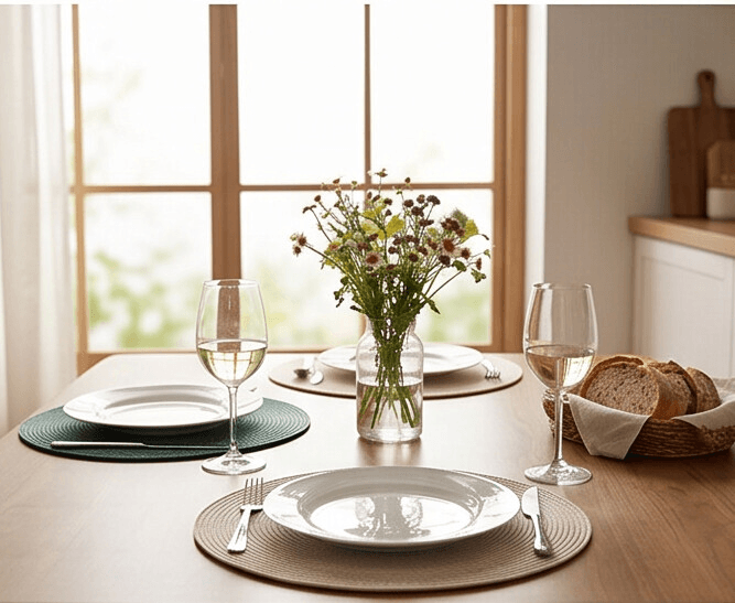 Round Polyester Placemat with Spiral Design for Table Protection - Set of 2 - 38 cm - Beige 2