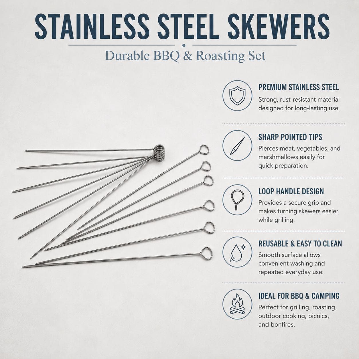 Square Stainless Steel BBQ Skewers - Set of 12 5