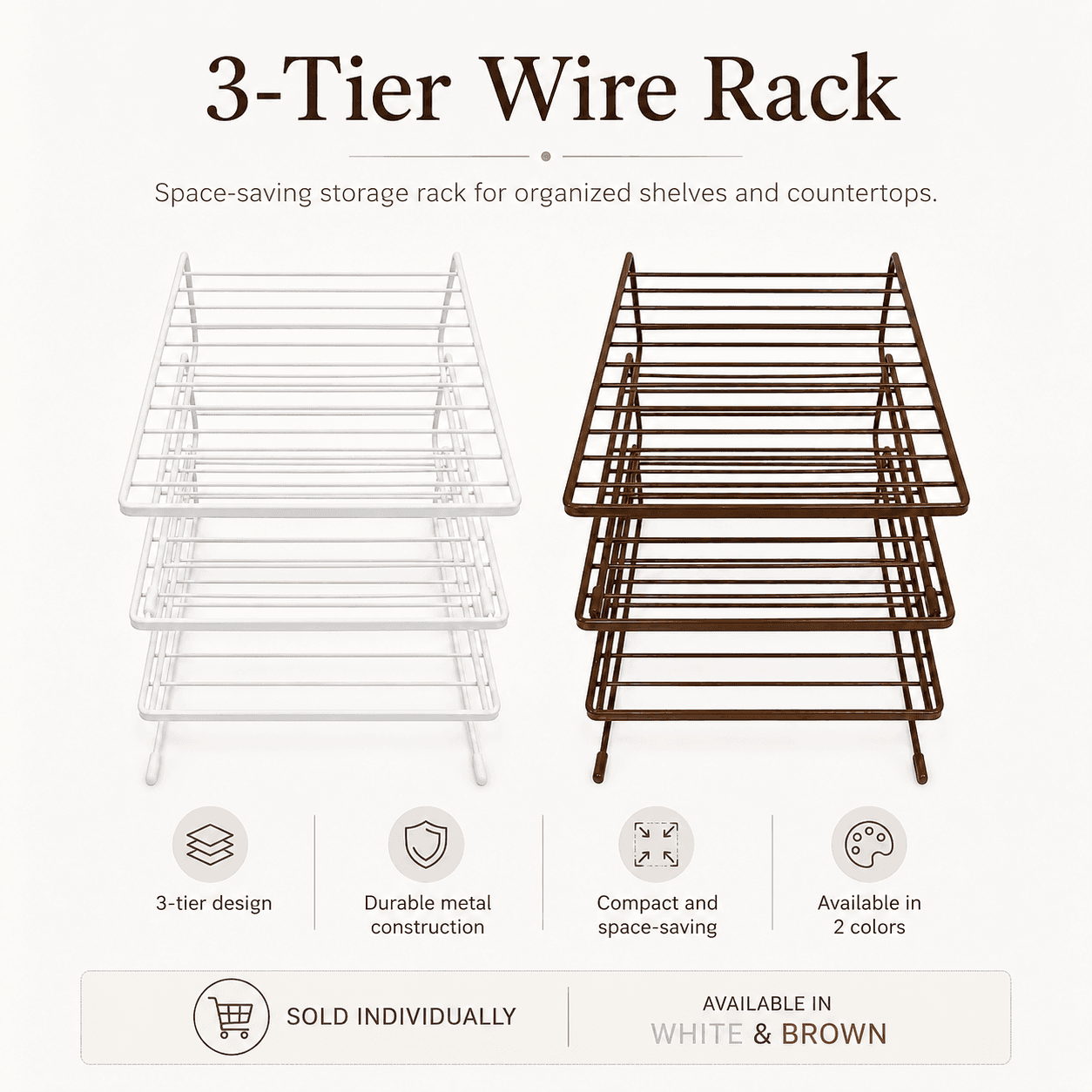 Metal Kitchen Storage Rack - 3 Tier - Coffee 2