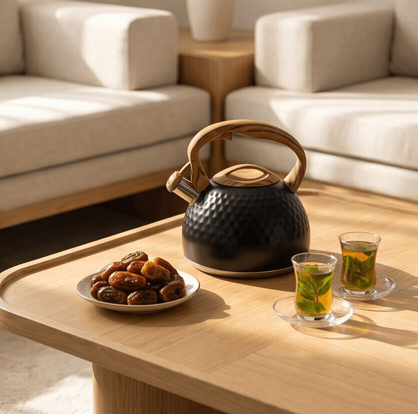 Black Water Kettle with Elegant Wooden Handle 5
