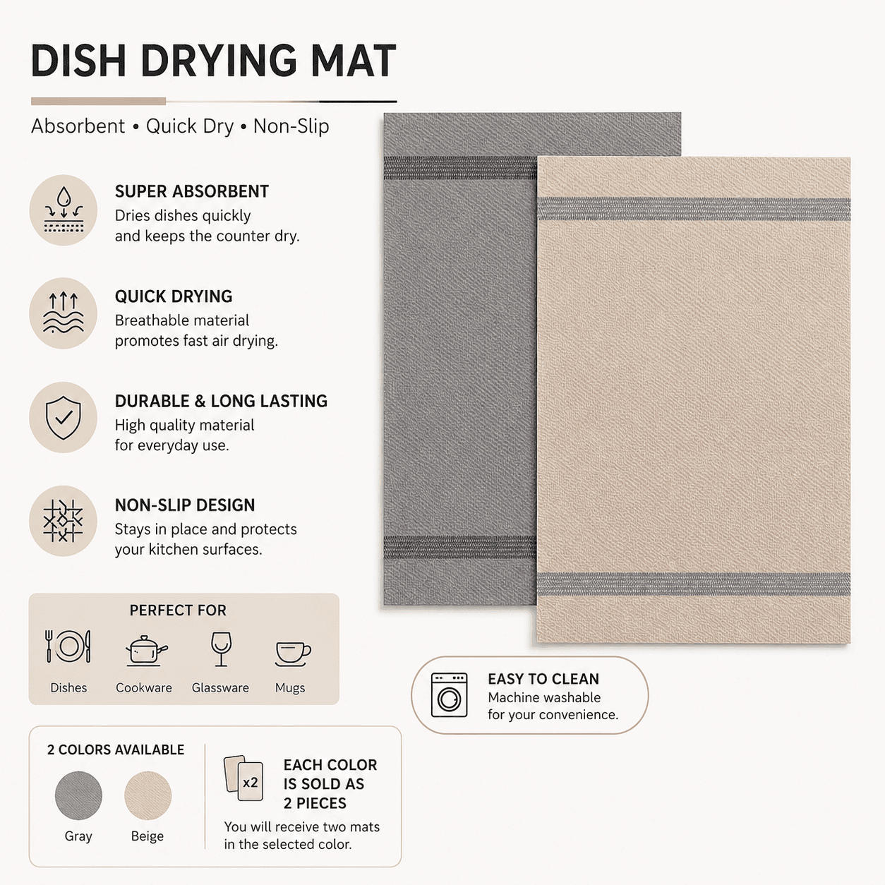 Round Woven Paper Placemat - 38 cm - Set of 2 - Beige 7