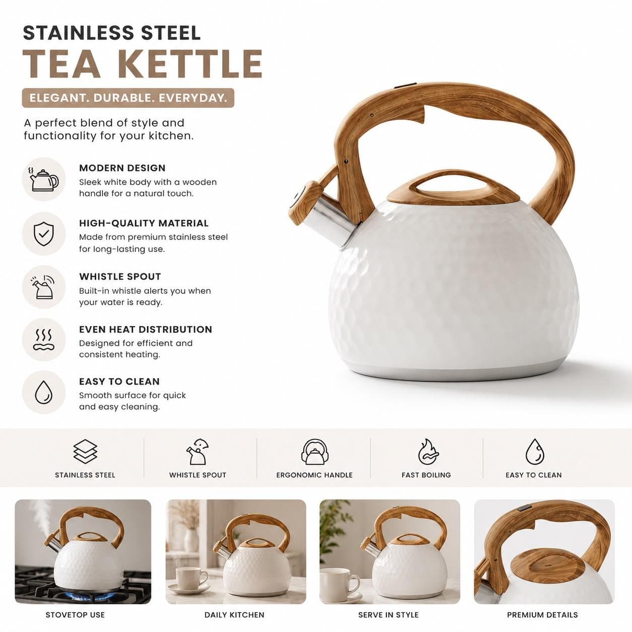 Elegant Wooden-Handle Water Kettle 7