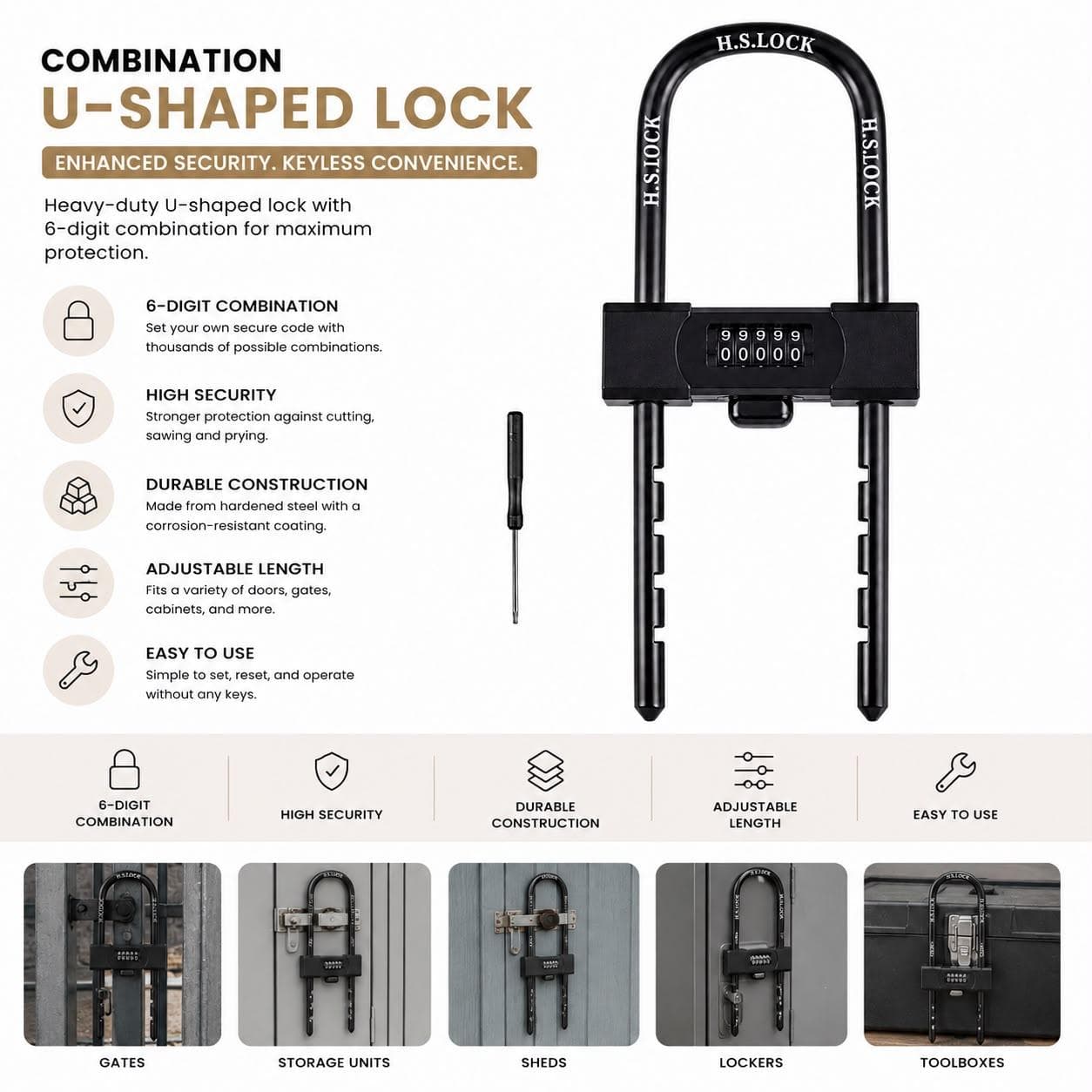 U-Lock with Combination Code for Bikes & Belongings 7