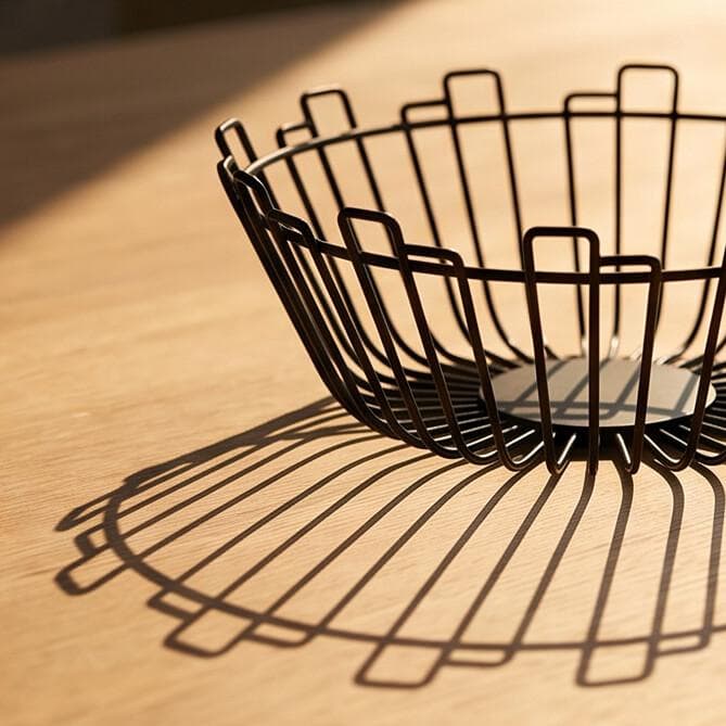 Round Metal Fruit Basket Radial Design Black