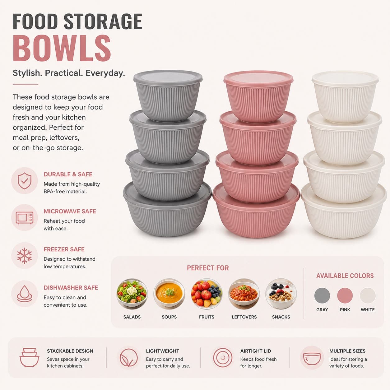 Food Storage Container Set with Lids 4 Pieces - Graduated Sizes