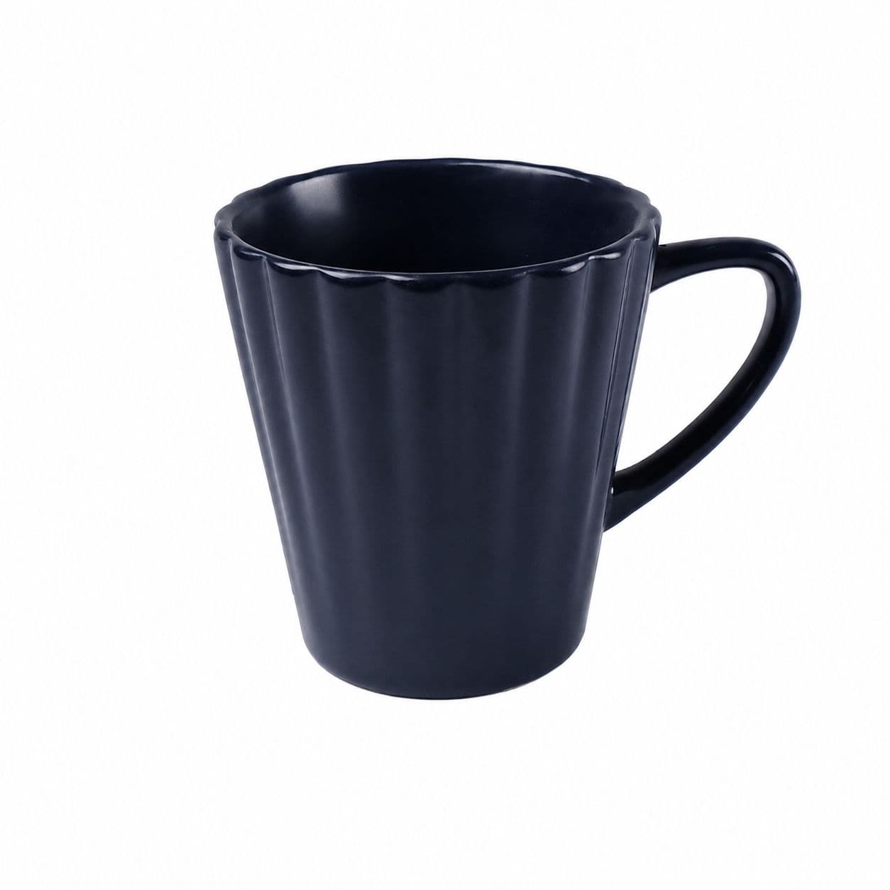 Ribbed Ceramic Mug with Handle – Navy Blue 2