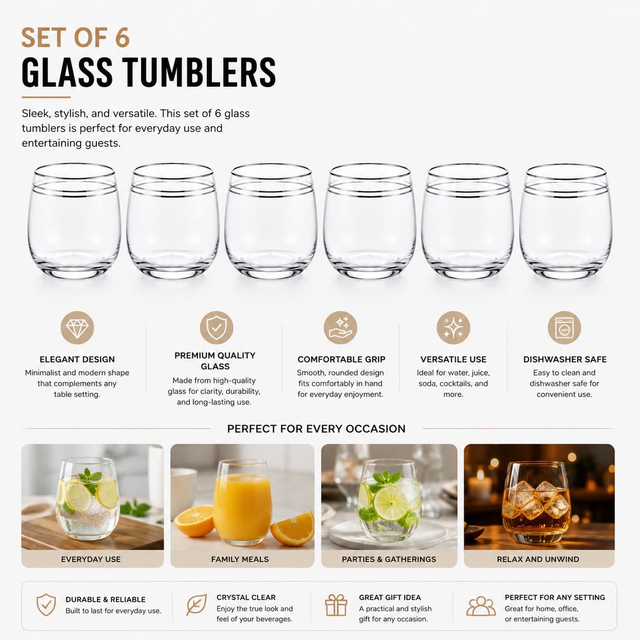 Oval Glass Set 6Pcs 8