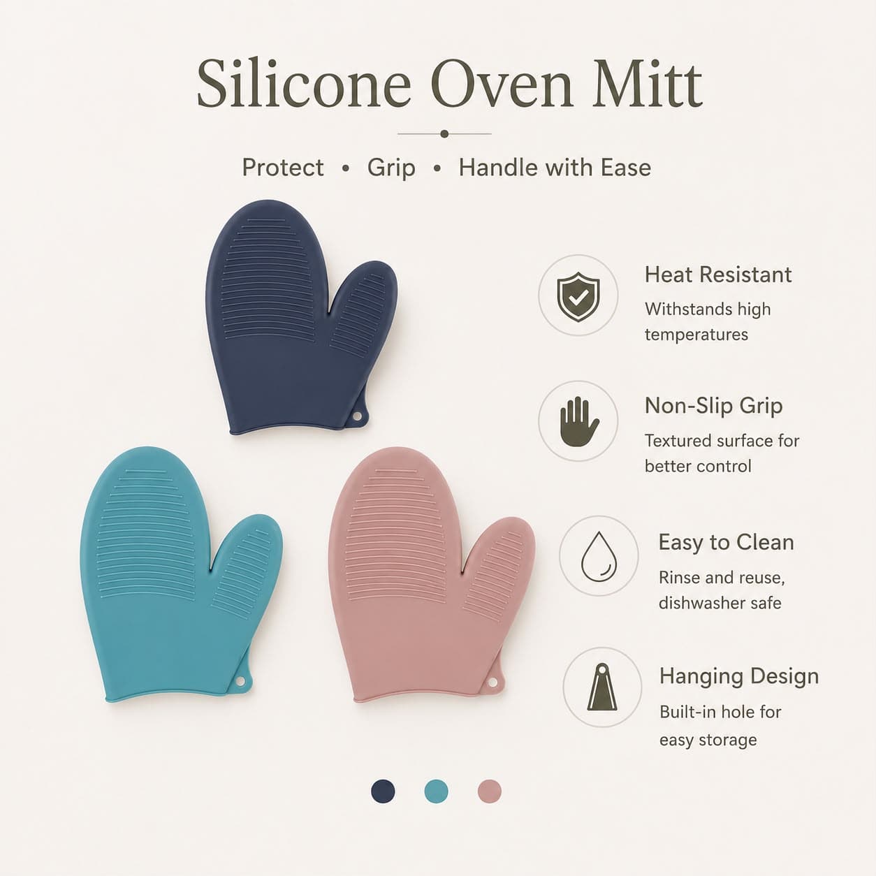 Short Two-Finger Silicone Oven Glove, Heat Resistant, 21×17 cm - Sky Blue 2