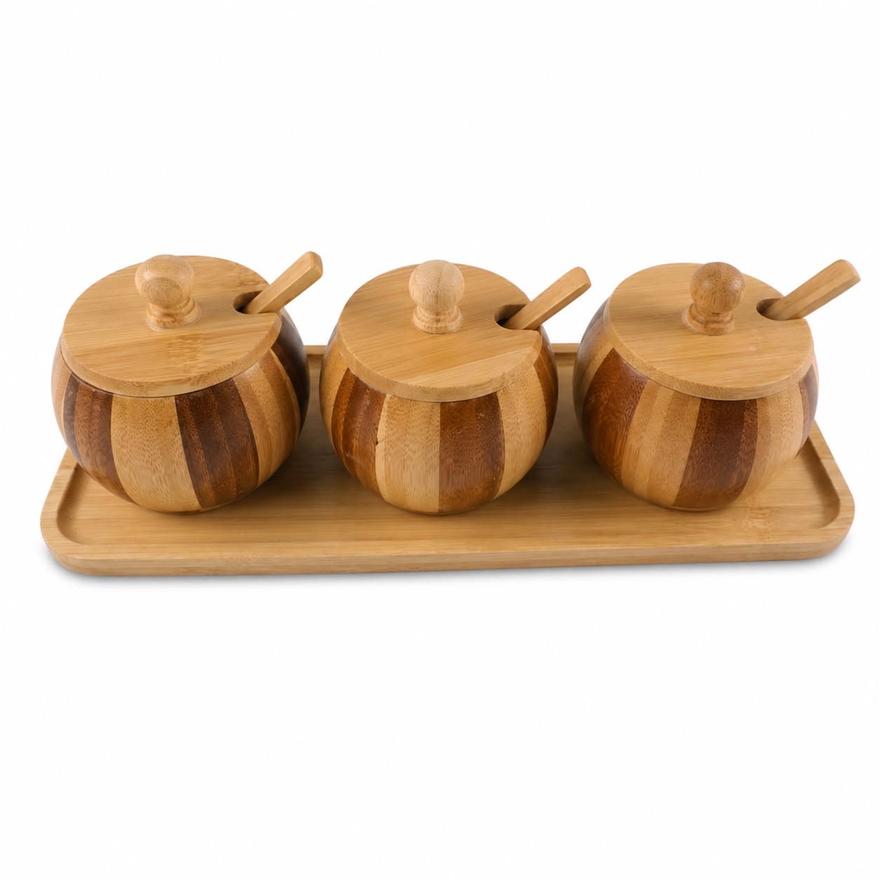 Bamboo Spice Set with Tray & Spoons - 3 Pcs 2