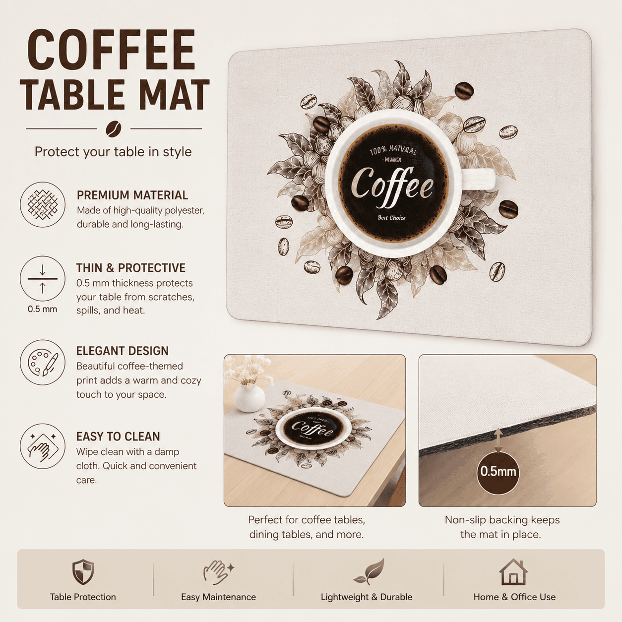Rectangular PVC Teslin Placemat with Classic Print Size 30×45 cm
 8