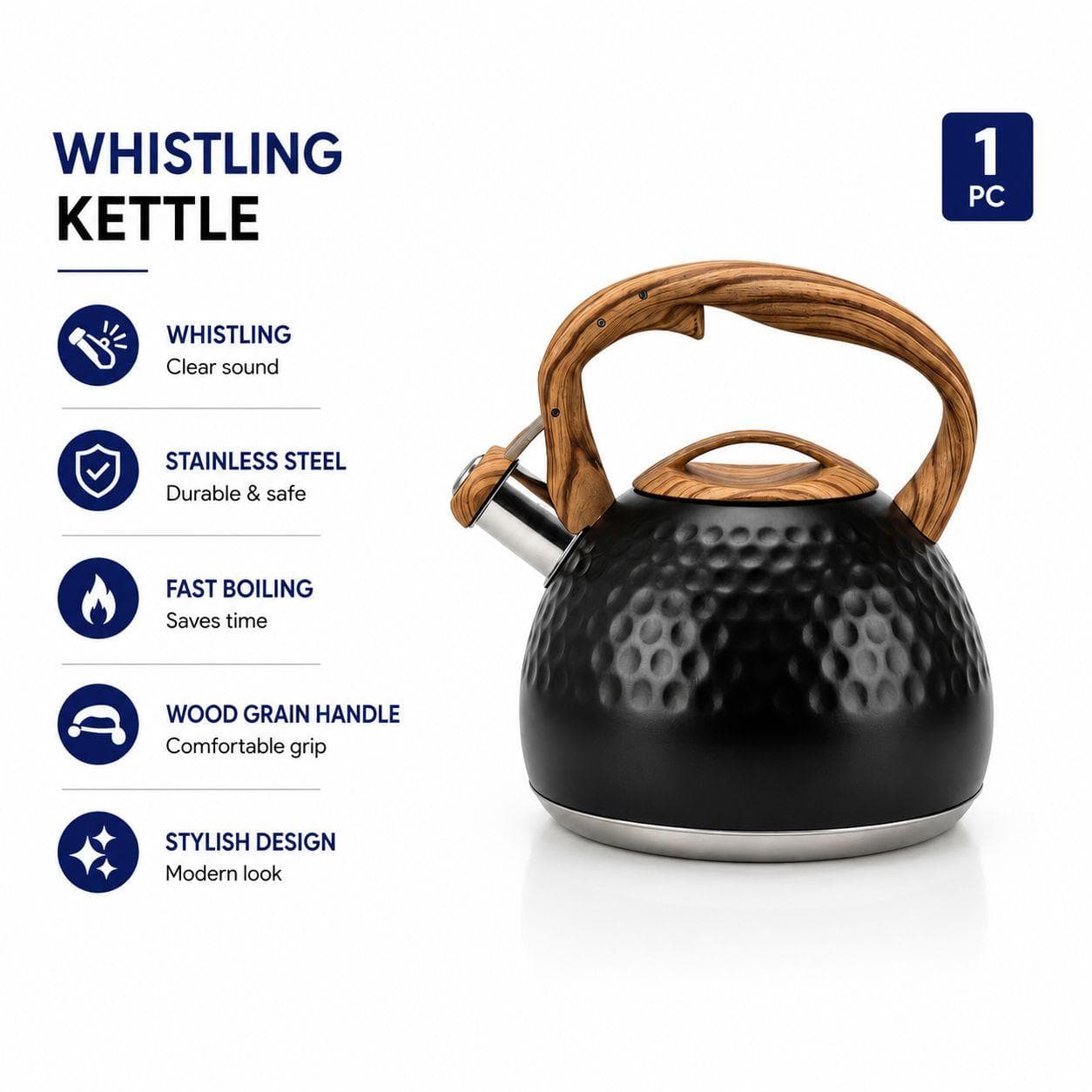 Black Water Kettle with Elegant Wooden Handle 6