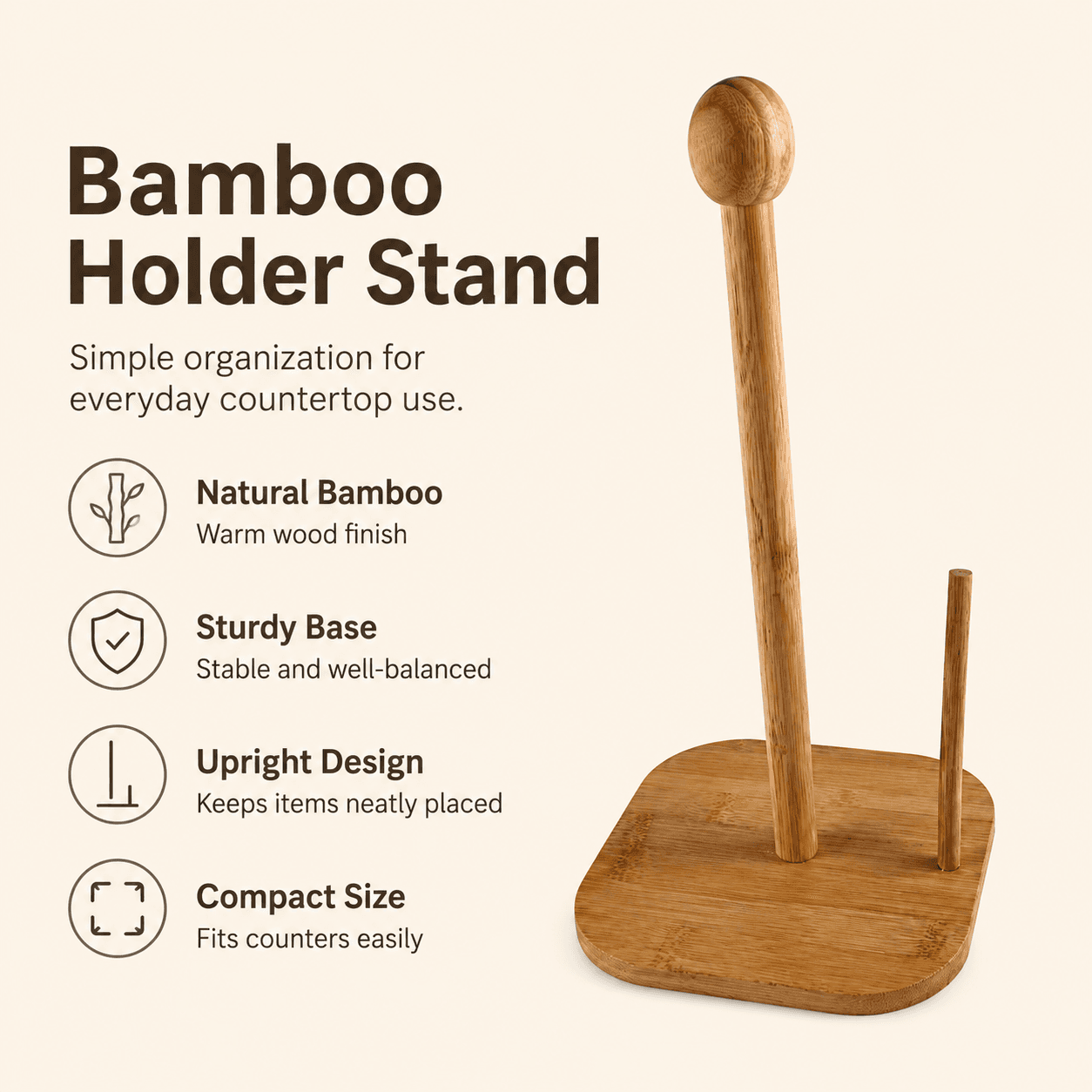 Vertical Wooden Paper Towel Holder with Square Base for Kitchen Roll – Size 16 cm

 5