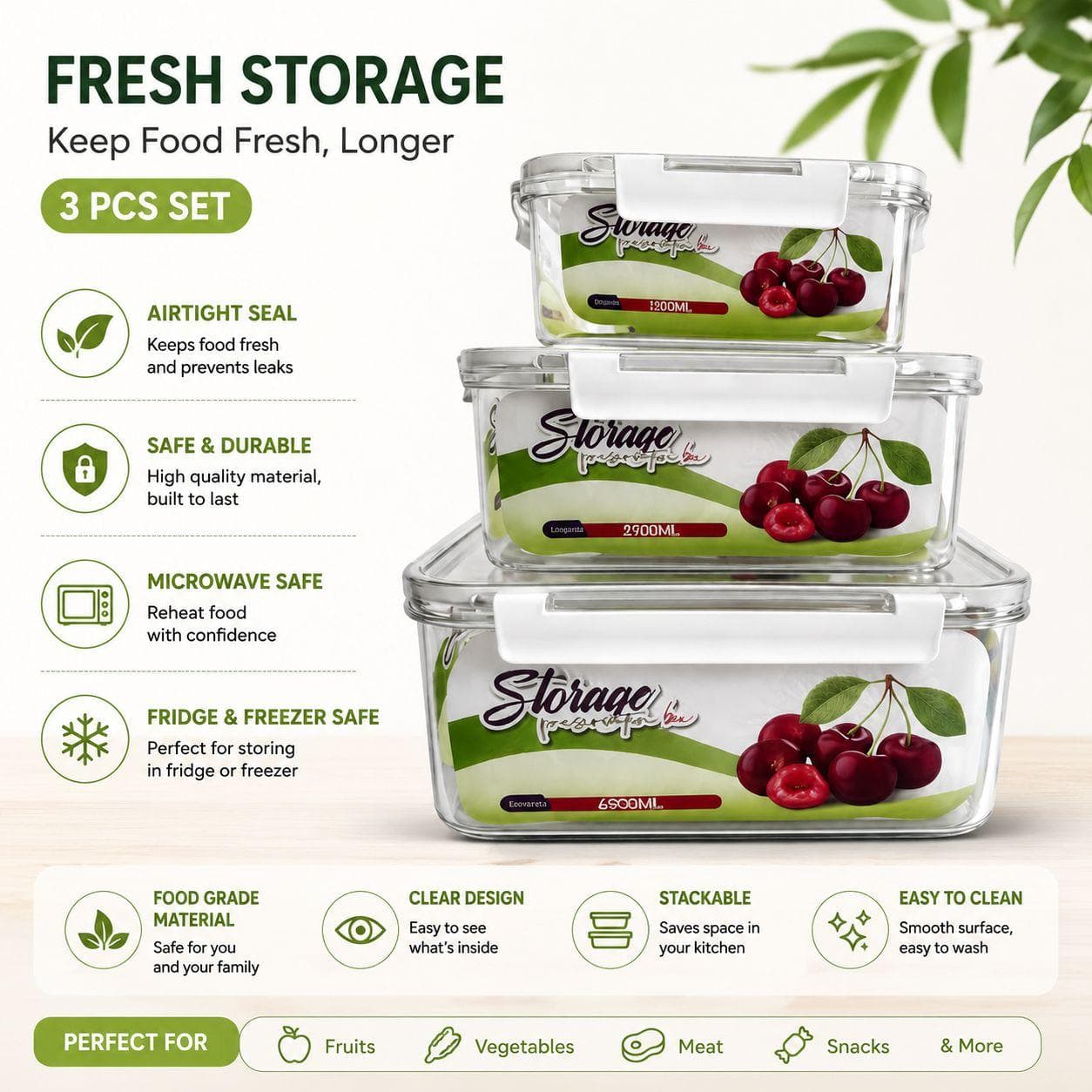 3 Piece Clear Food Storage Container Set with Side Lock 7