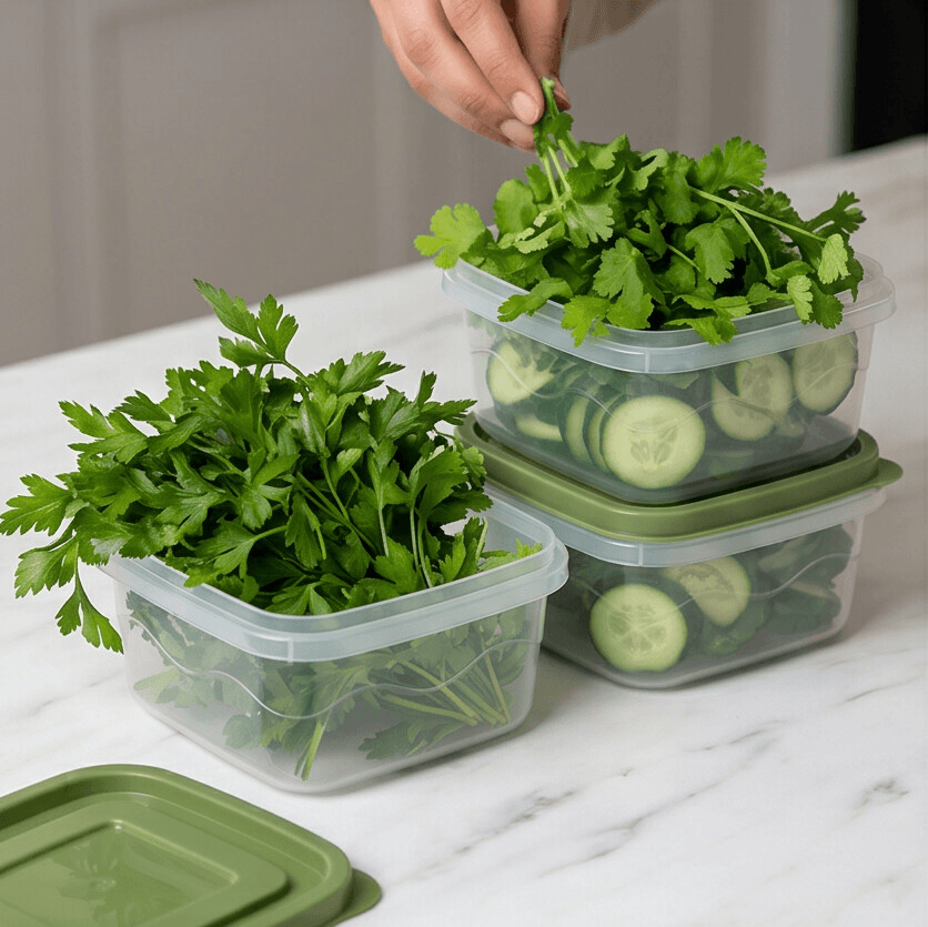 Clear Plastic Food Storage Container Set with Colored Lids (3 Pieces) - Green 2