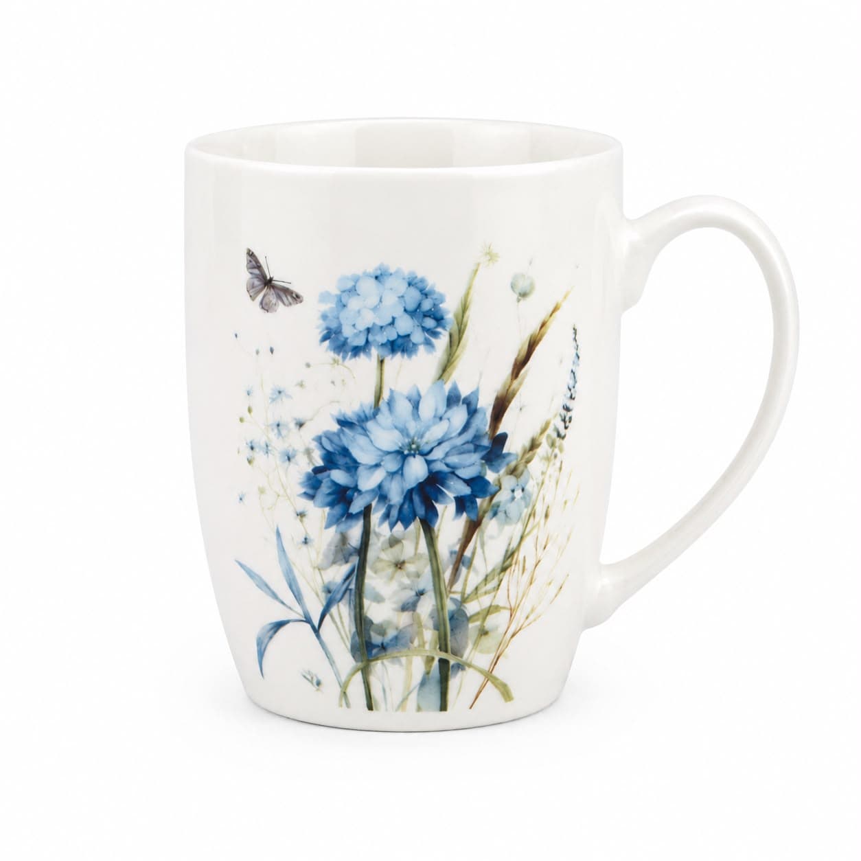 White Ceramic Mug with Blue Floral Design - 350 ml