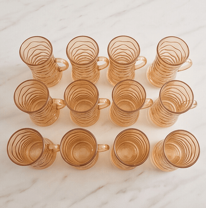 Amber Crystal Pattern Glass Cups Set – 6PCS 6