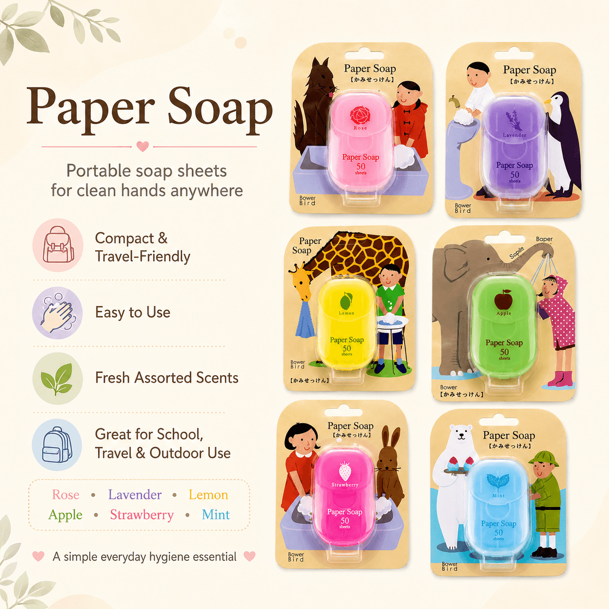 Portable Travel Paper Soap - Lemon Scent, 6 Assorted Colors