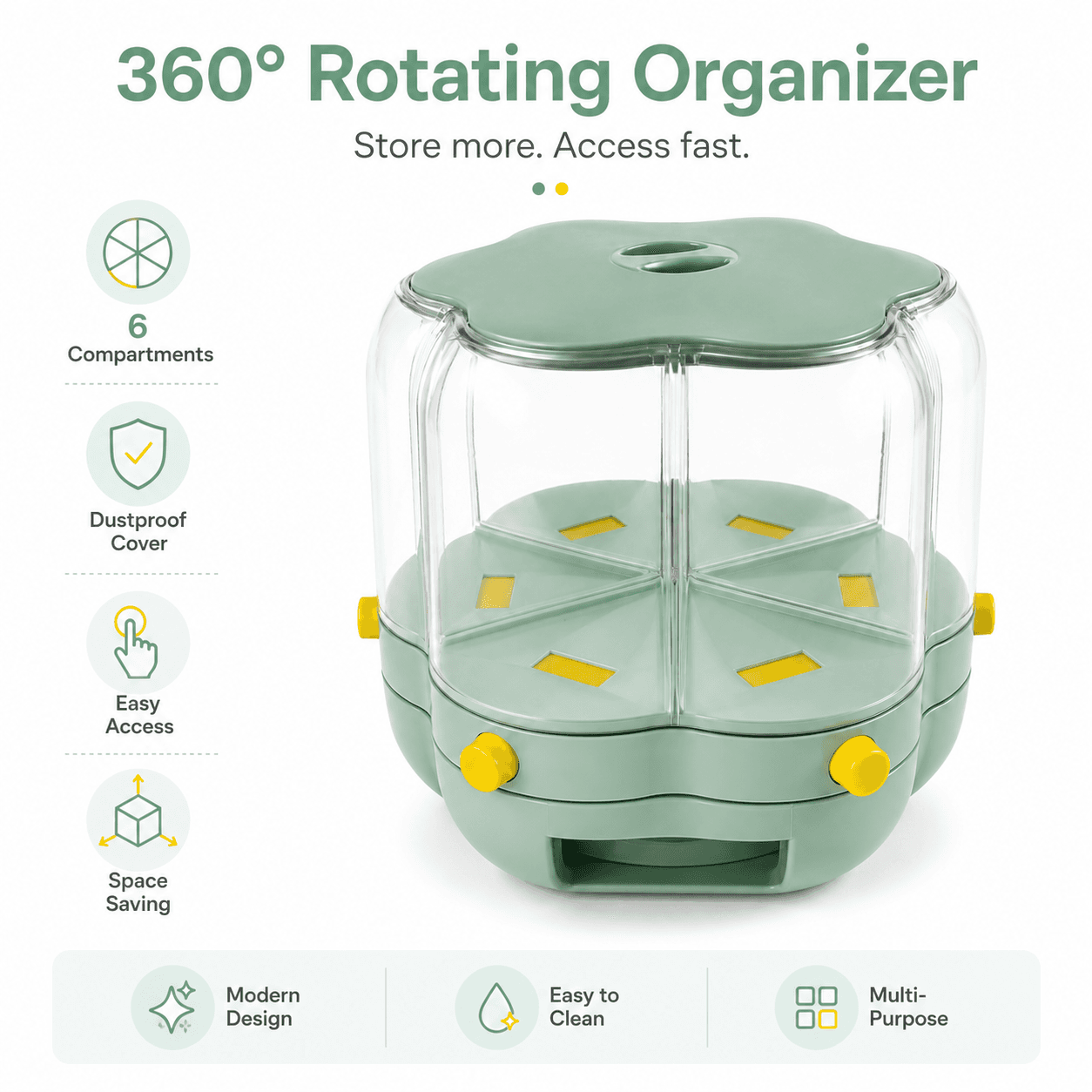 Rotating Grain and Cereal Container with Multiple Compartments – Size 27 cm

 8