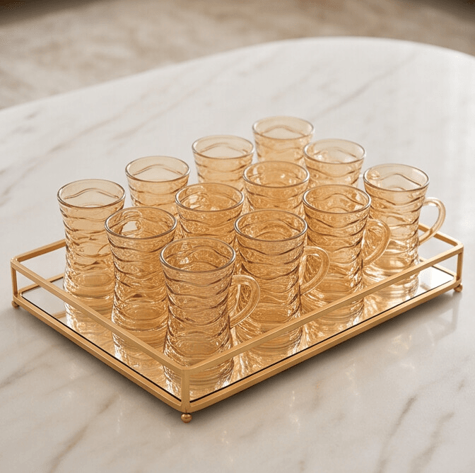 Amber Crystal Pattern Glass Cups Set – 6PCS 7