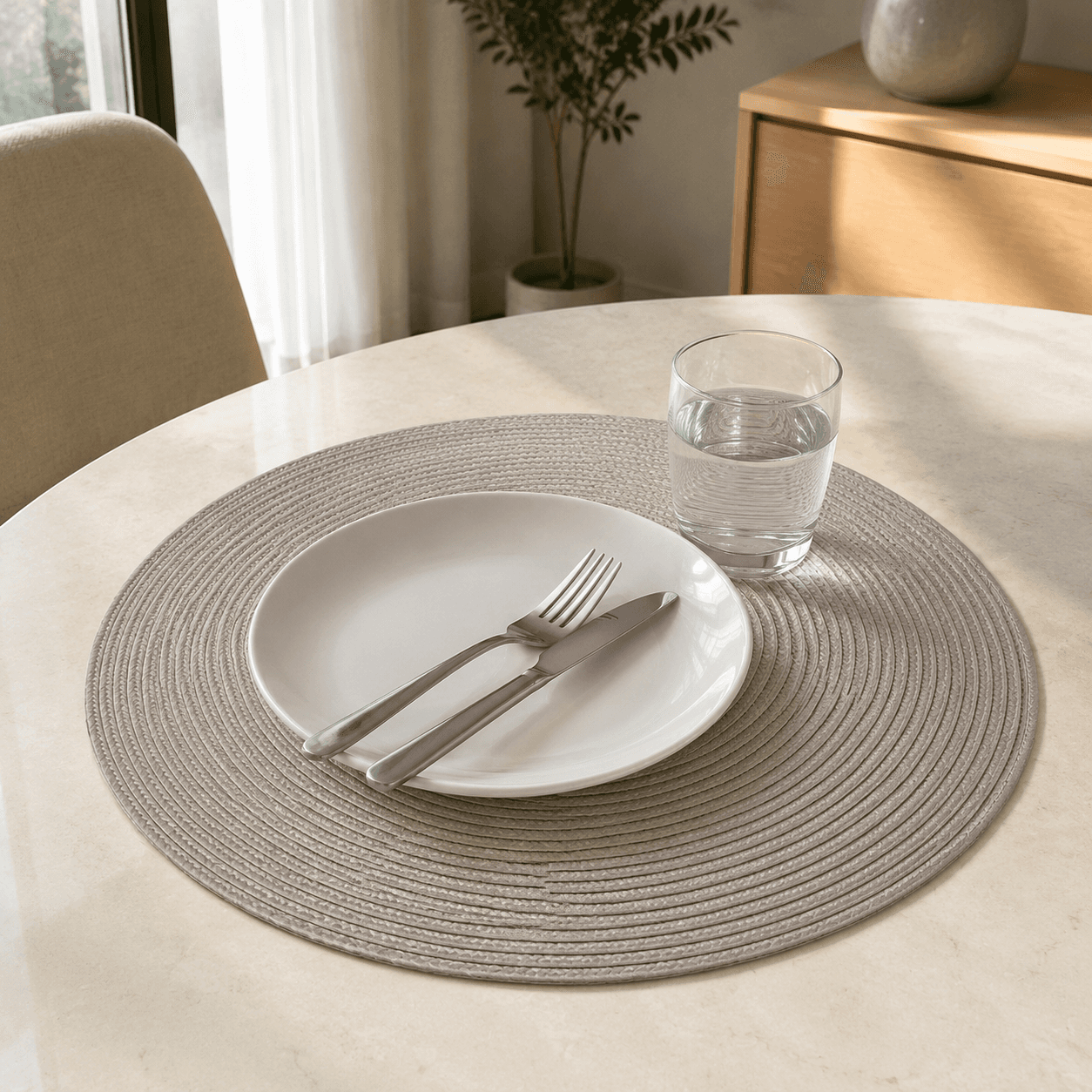 Round Polyester Placemat with Spiral Design for Table Protection - Set of 2 - 38 cm - Beige 3