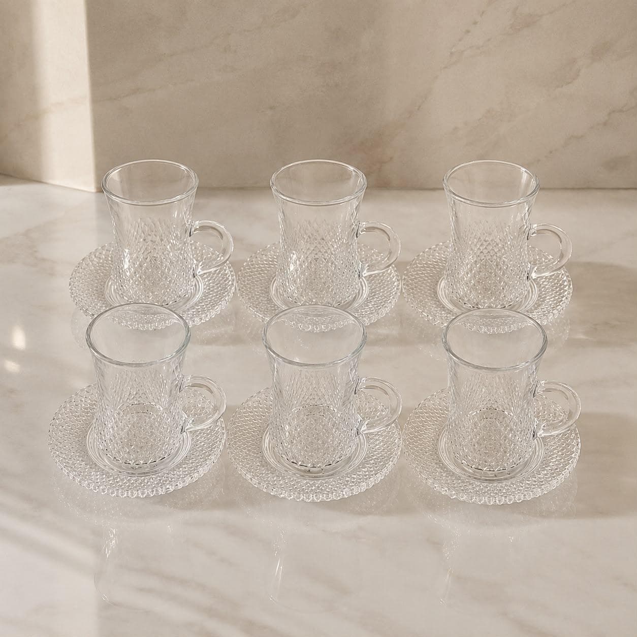 Luxury Glass Tea Cups & Saucers Set – 12PCS