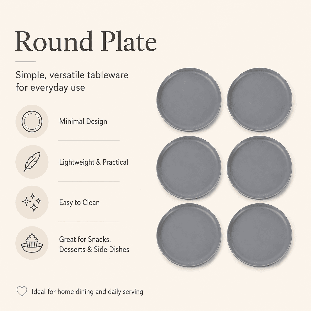Gray porcelain plate, simple and perfect for everyday meals. 5
