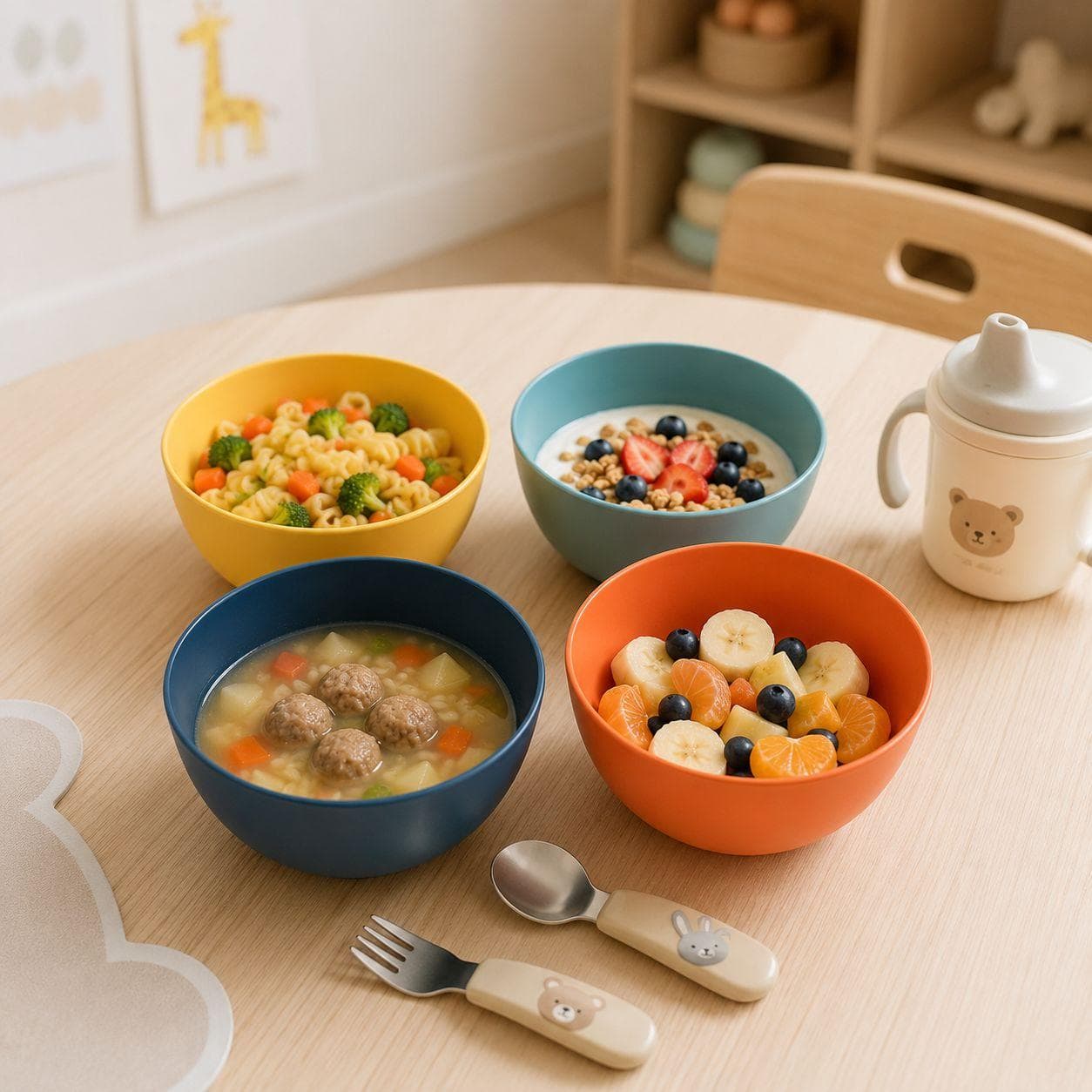 Plastic Bowls Set in Assorted Colors (Orange, Yellow, Dark Blue, Turquoise) Set of 4 Pieces

 1
