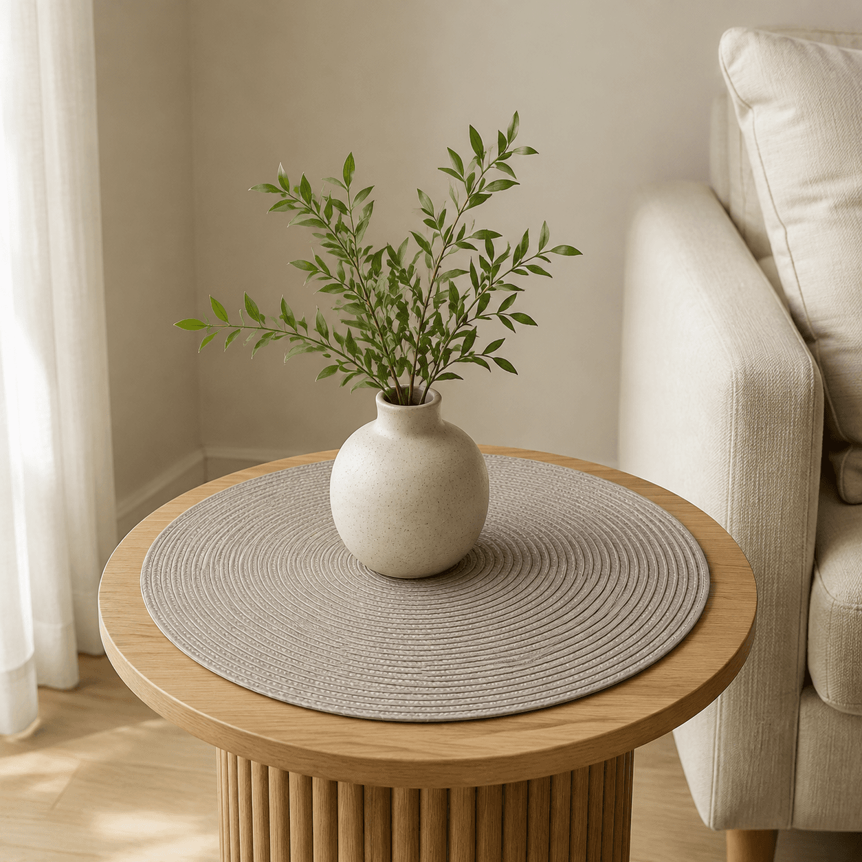 Round Polyester Placemat with Spiral Design for Table Protection - Set of 2 - 38 cm - Beige 4