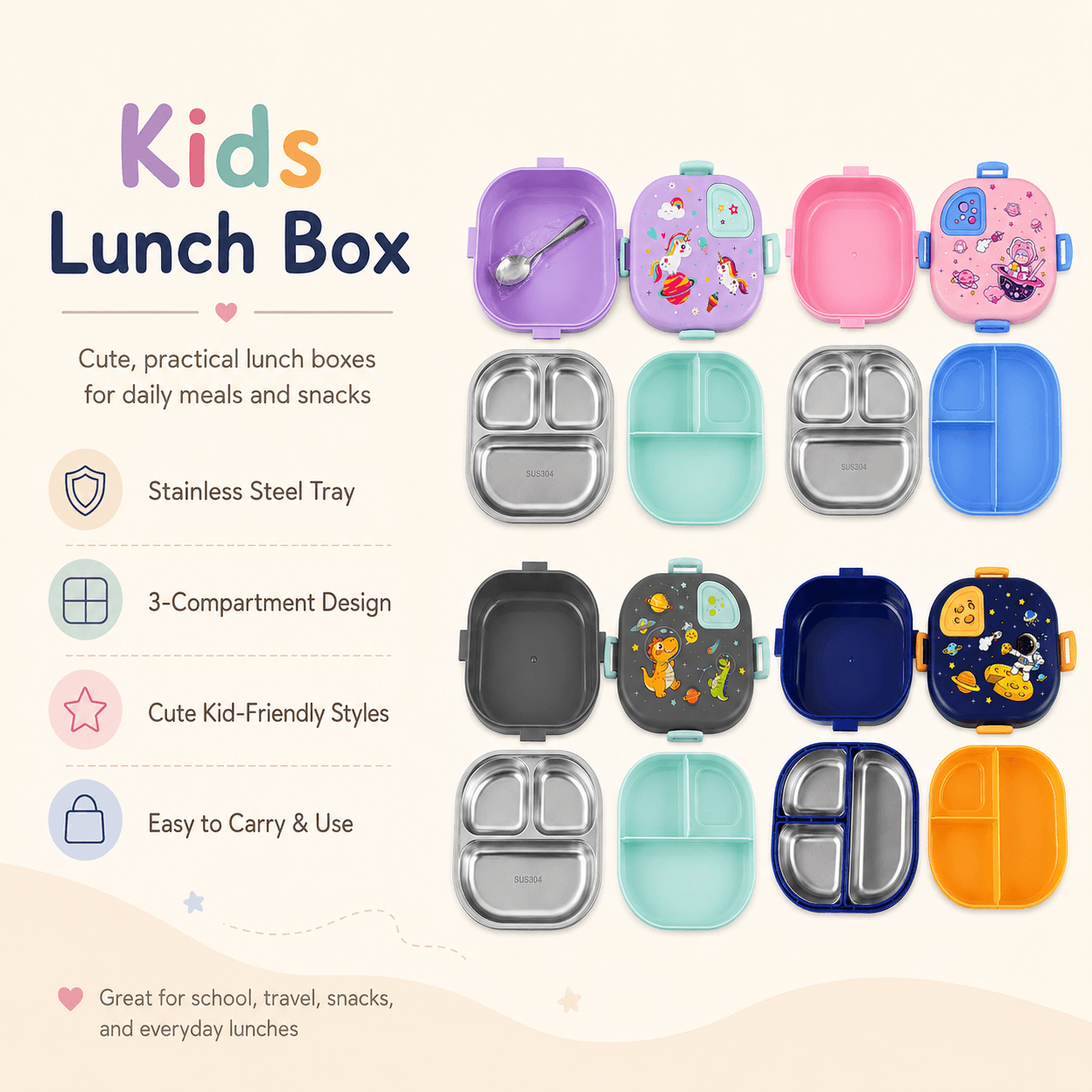 Rectangular Lunch Box - Stylish with Lock, Food-Safe & Portable