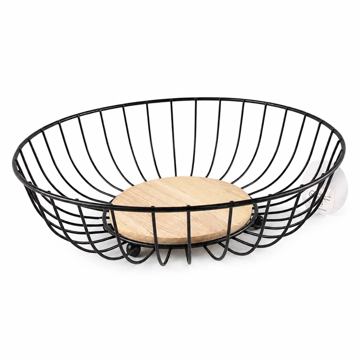 Metal Fruit Basket with Wooden Base - Black 2