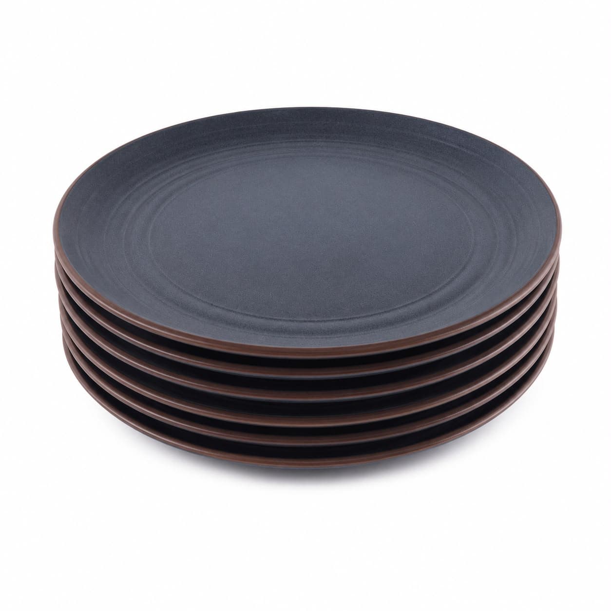 Matte Gray-Blue Porcelain Plate with Brown Rim 2